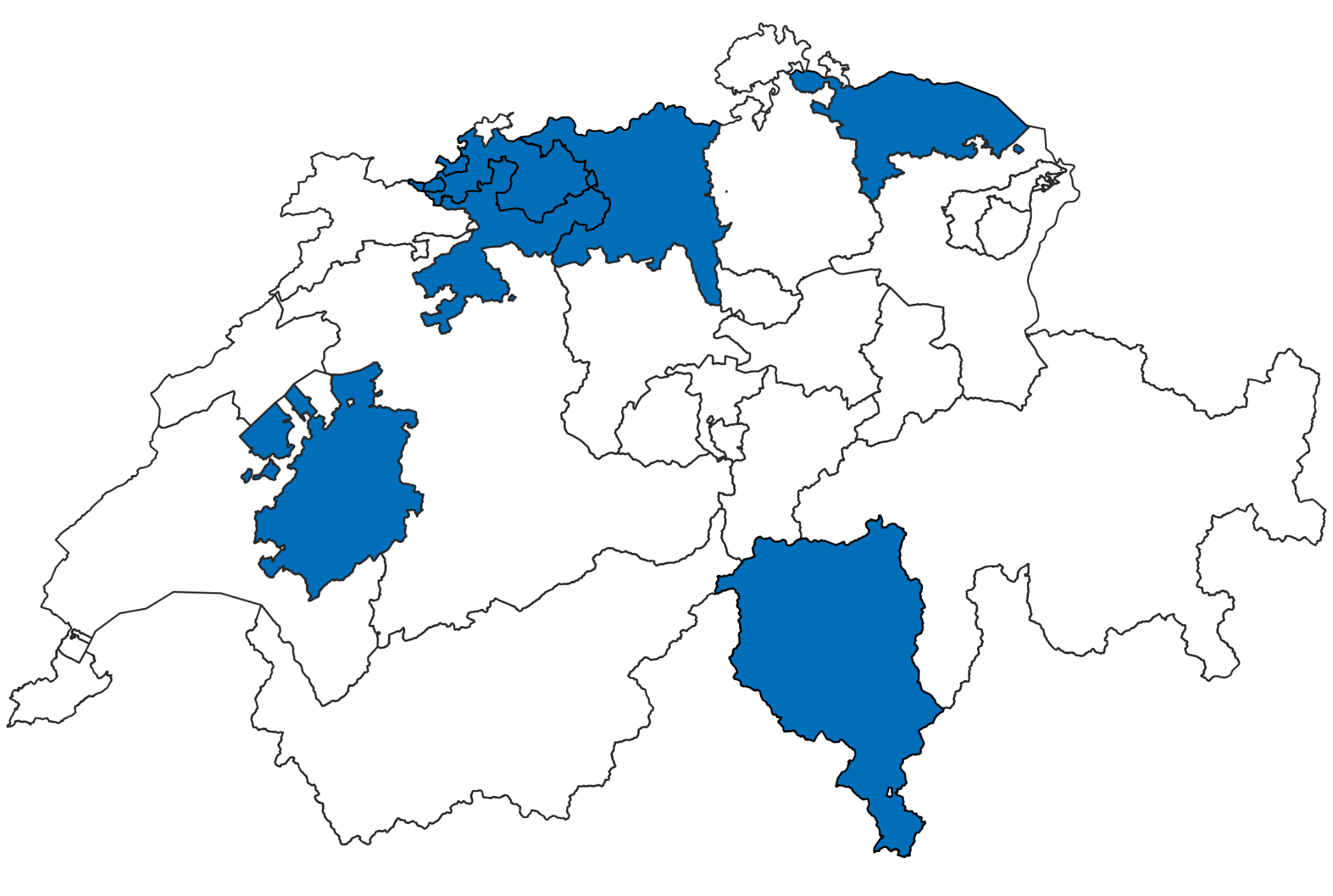 Les cantons Bâle-Campagne, Argovie, Fribourg, Soleure, Tessin et Thurgovie 